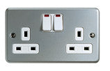 MK K2446ALM METALCLAD 13A 2G SWITCH SOCKET WITH NEON