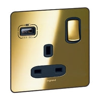 Legrand 832478 13A SINGLE SWITCHED + USB TYPE ASynergy Sleek Design GOLD