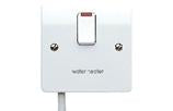 MK K5423WHWHI 20A DP SWITCH WITH NEON AND FLEX OUTLET (AT BASE) MARKED 'WATER HEATER'