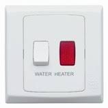 MK S8423WHWHI 1G 20AX DP Switch with neon marked 'Water Heater'